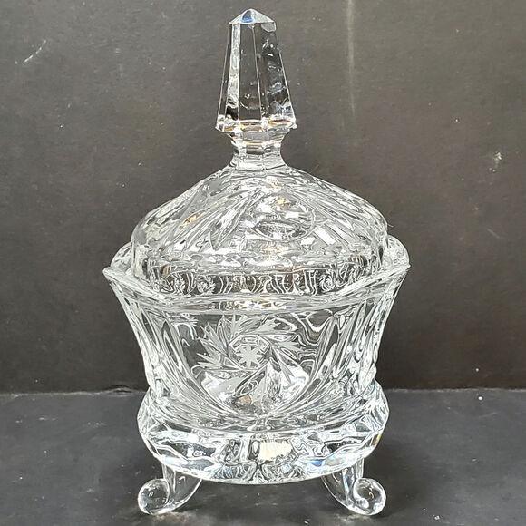 Vtg ABP Leaded Cut Crystal Lid Sugar Bowl Hobstars With Spire and Pinwheel Candy - Picture 1 of 9
